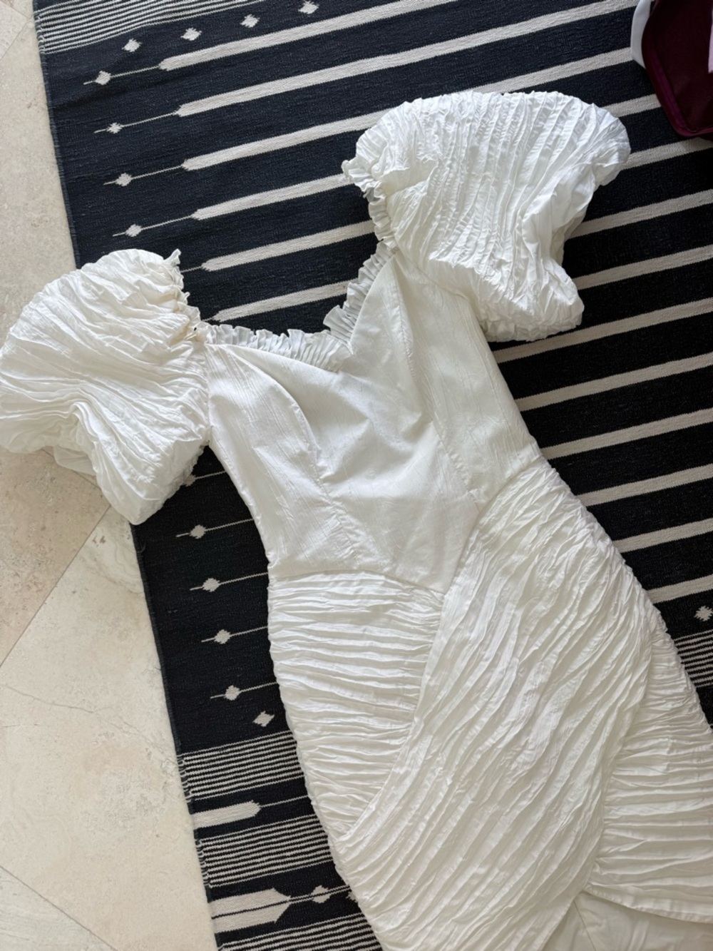 Vintage 80s Dress puff sleeve off shoulder avant garde bridal M glam